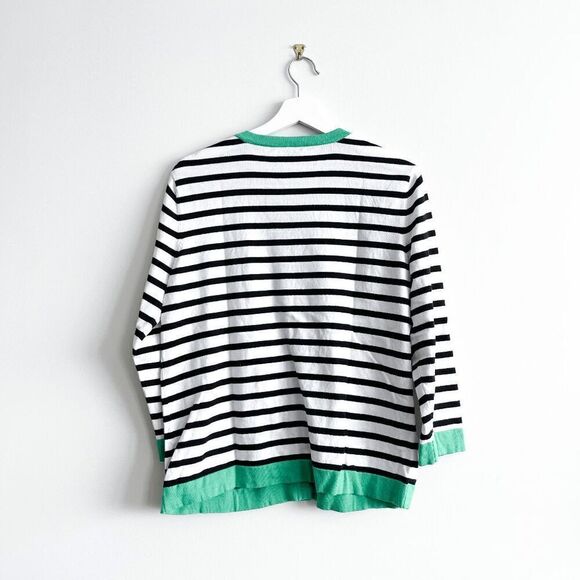 Cable & Gauge Women's Knitted Striped Button Cardigan White Black Size XL - Picture 2 of 7